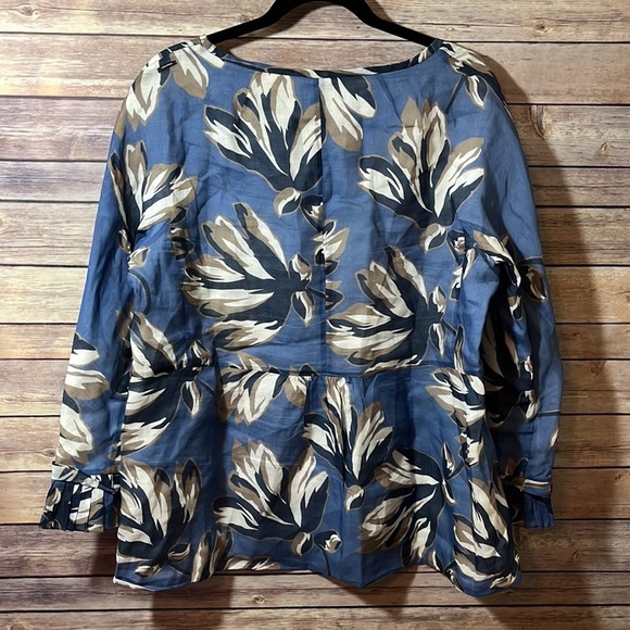 S MaxMara Blue Eleonor Ramie Floral blouse Size 12 - Picture 8 of 8